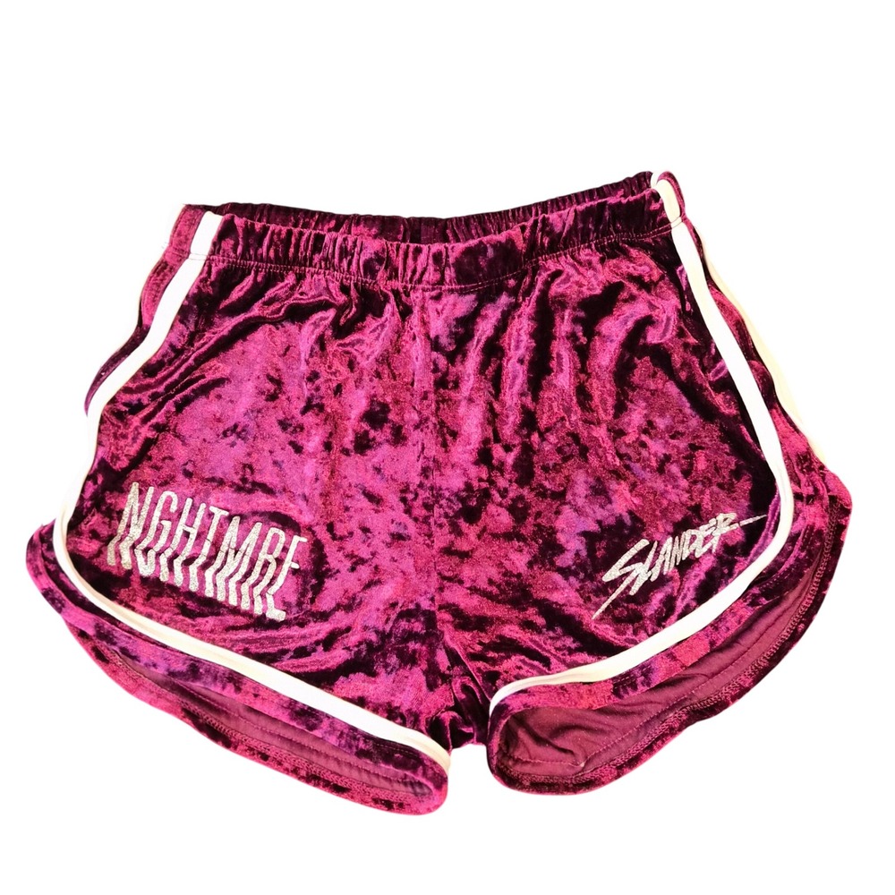Slander Nightmare Velvet Booty Shorts Burgundy Silver Glitter Festival Rave Sm